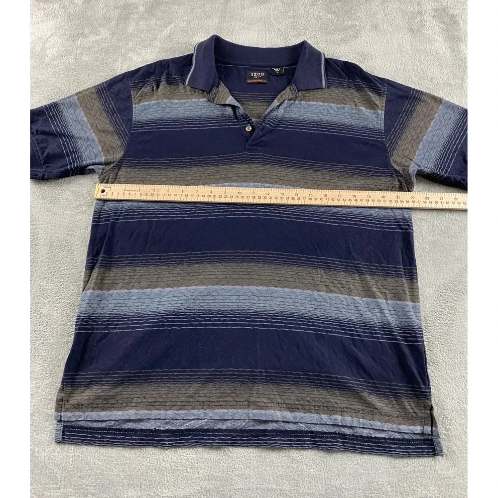IZOD Golf Mens Blue Striped Textured Cotton Cool-FX Short Sleeve Polo Shirt M